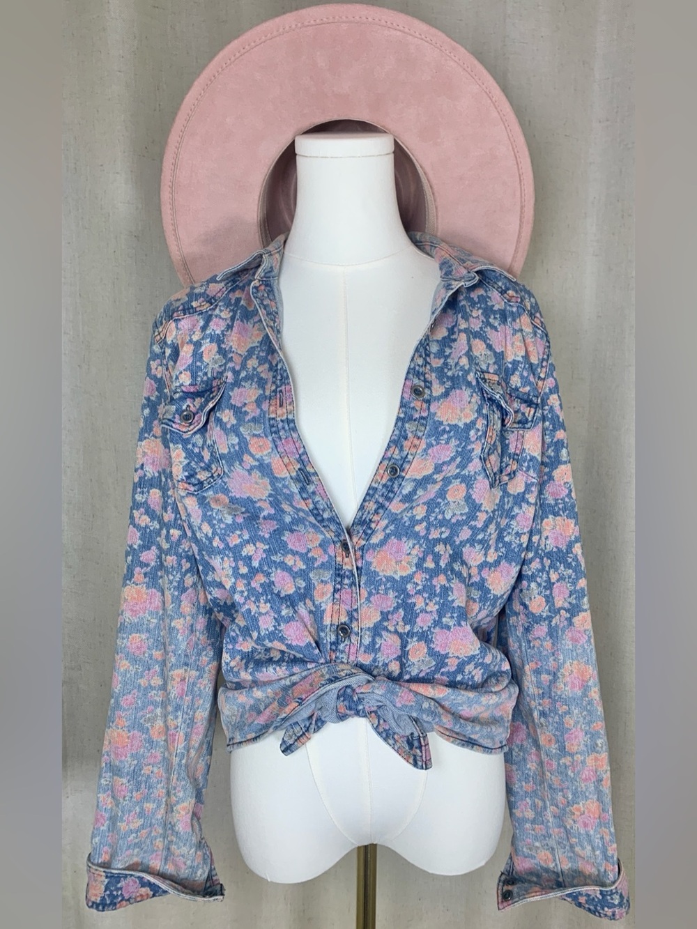 American Rag Pink and Blue Floral Button-Down Shirt
